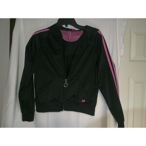 Global Impact Sport‎ Black & Pink Striped Athletic Zip-Up Hoodie Jacket